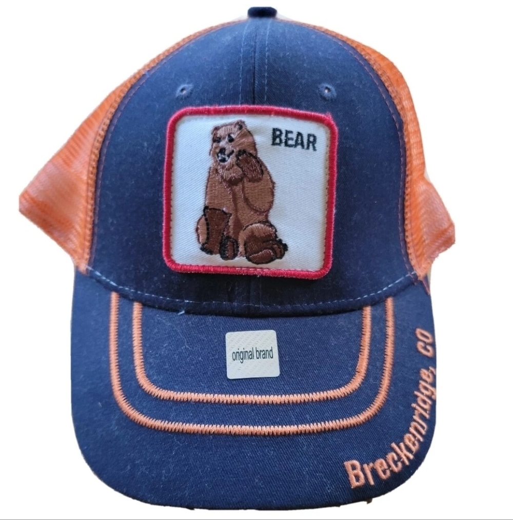 Lucky 7 Breckenridge Colorado Vintage Navy & Orange Bear Patch Vintage Cap Hat